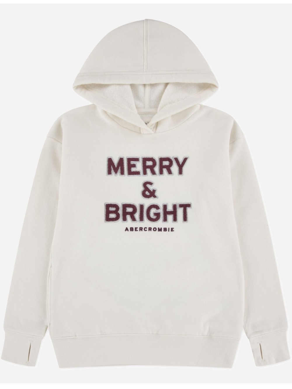 Abercrombie Kids Merry & Bright Embroidered Hoodie Cream NWT Size 7/8